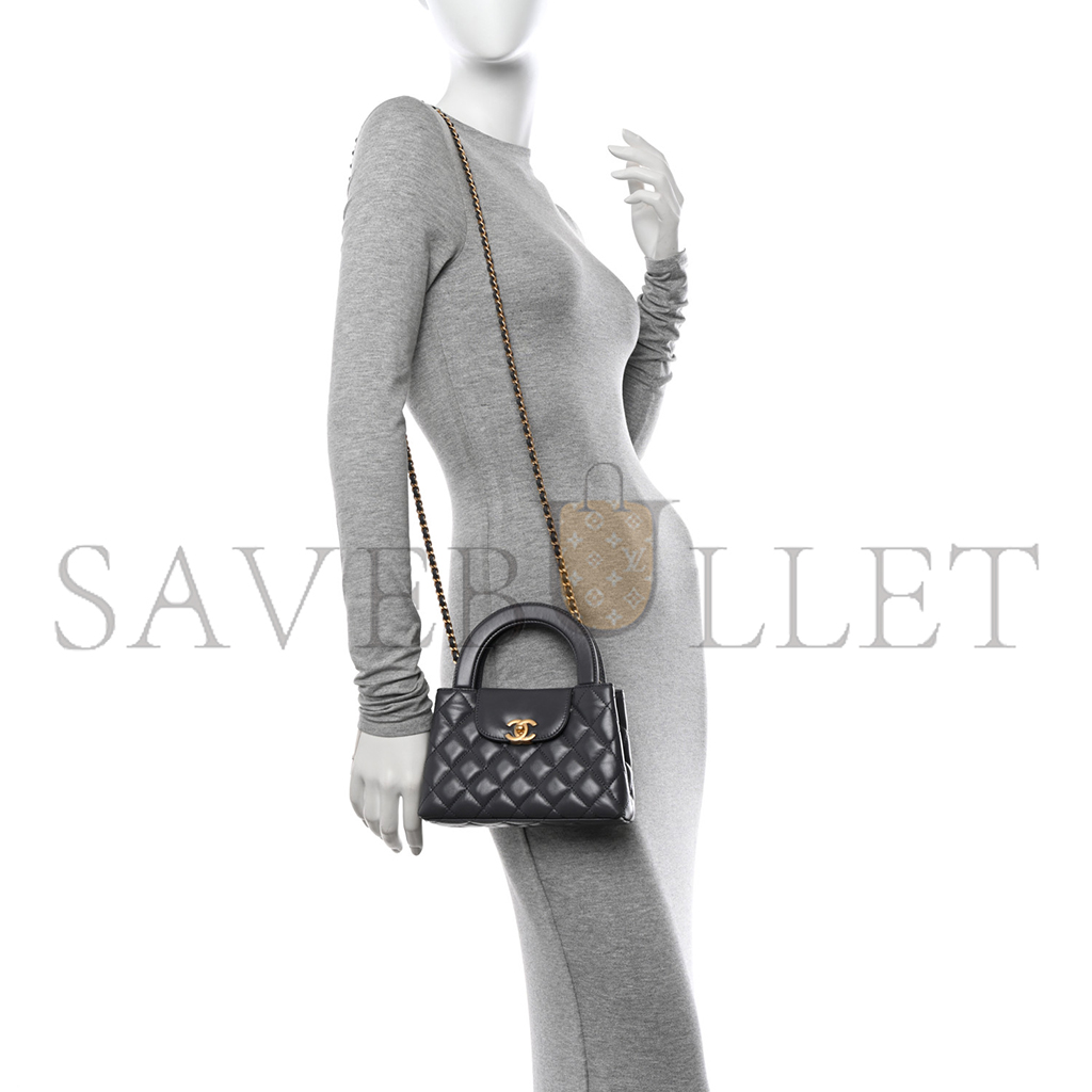 CHANEL MASTER KELLY BAG QUILTED GREY SHINY CALFSKIN GOLD HARDWARE  (19*13*7cm)